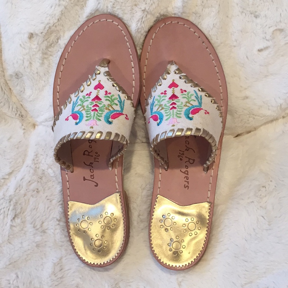 Jack Rogers 
Embroidered Bird Floral Sandals
